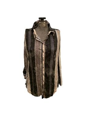 Women's david cline Black Gray Striped snap Down Shirt M
